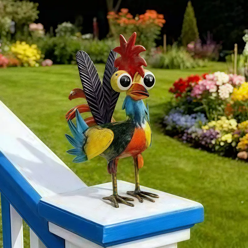 Colorful Metal Rooster Garden Statue 🐓 | Artistic Farmhouse Decor & Rust-Proof Patio Sculpture ✨