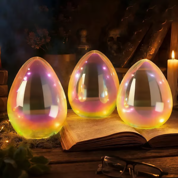 🎁Easter Decor - Glowing Pearlescent Glass Egg Trio with Fairy Lights