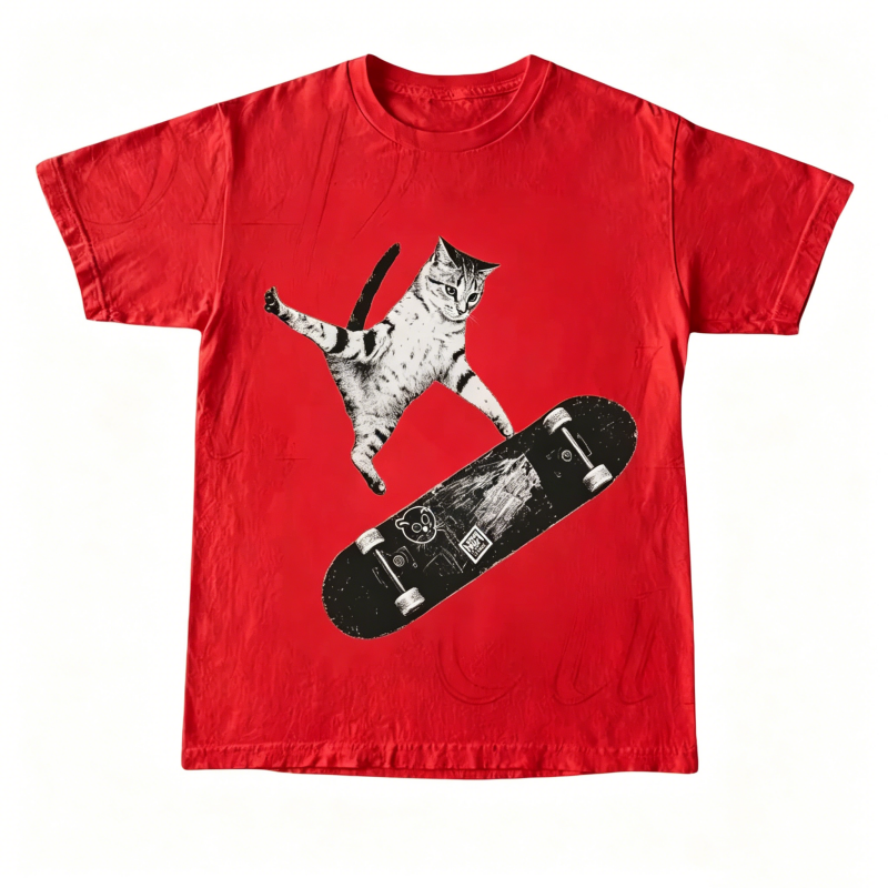 Vintage Style Emo Skater Cat Graphic Fantasy Kitten T-Shirt