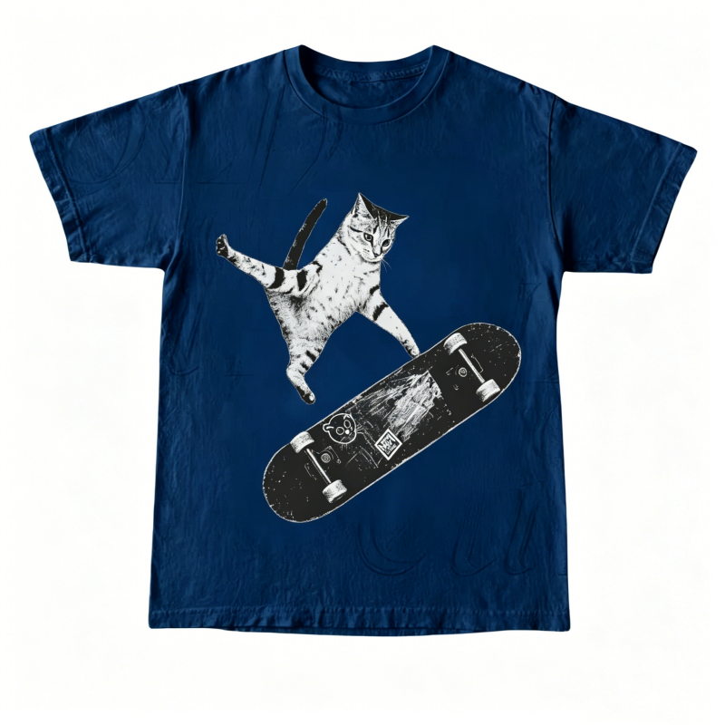 Vintage Style Emo Skater Cat Graphic Fantasy Kitten T-Shirt