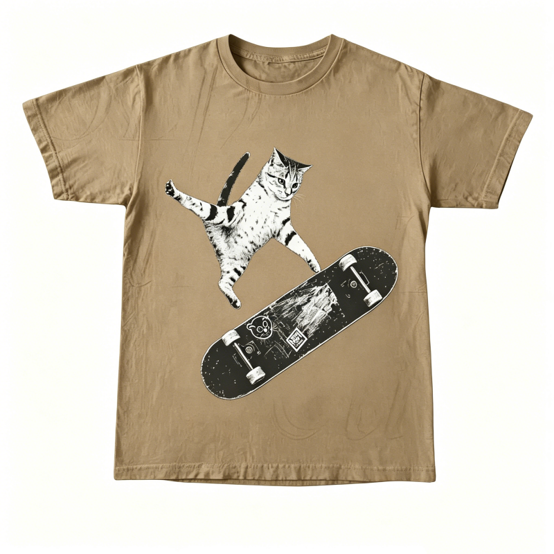 Vintage Style Emo Skater Cat Graphic Fantasy Kitten T-Shirt