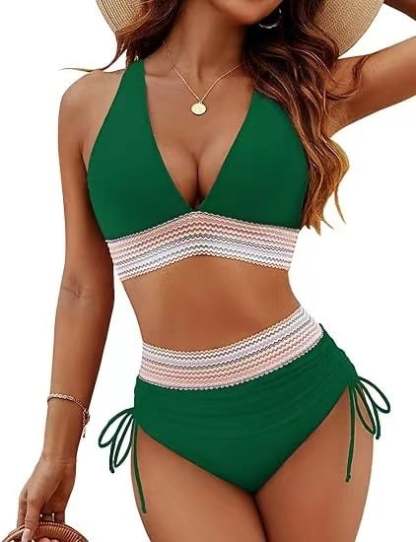 🎁Last Day 49% Off - 2025 High Waisted Tummy Control Color Block Bikini Sets