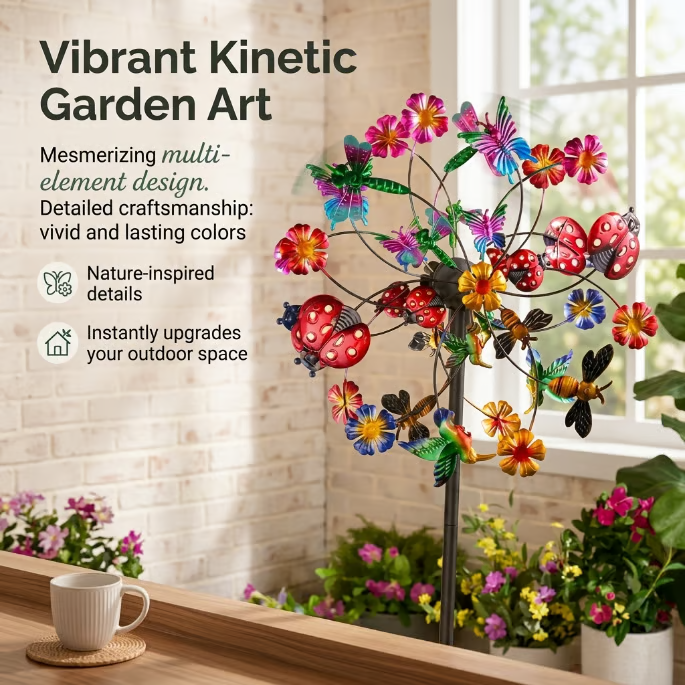 ☀️🌀Outdoors Wind Spinners with Decorative Flowers🌸(Includes bracket)