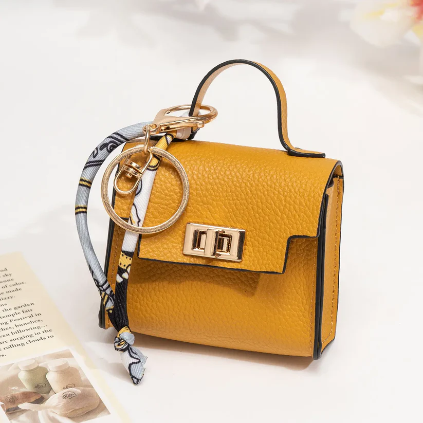 Mini Leather Bag Keychain with Colorful Strap