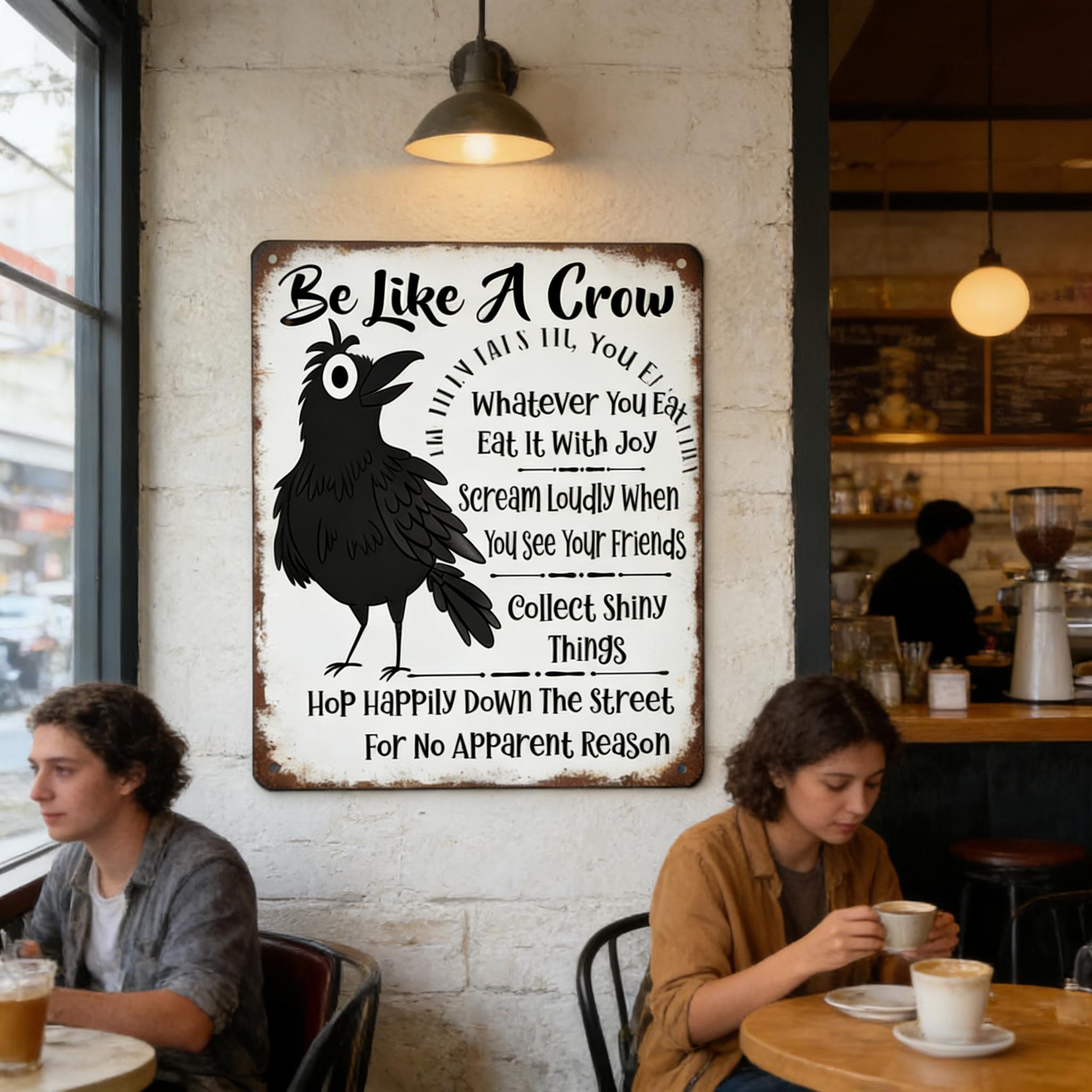 Be Like A Crow Vintage Metal Sign – Funny Positive Wall Art for Home, Office, Kitchen & Farmhouse Decor