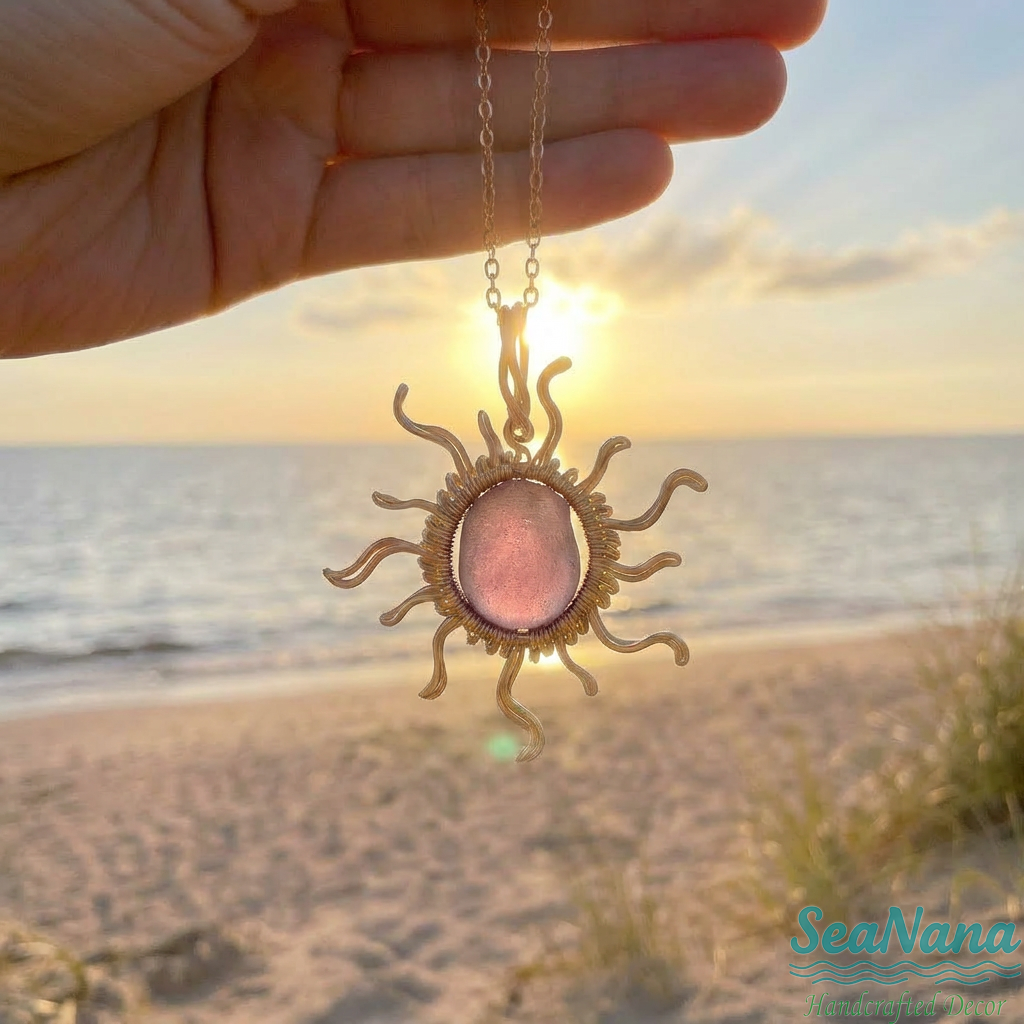 ☀️Hand wired-Sun Sea Glass Necklace