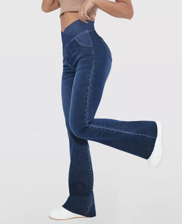 SALE 49% OFF🔥High Waisted Crossover Pocket Stretchy Knit Casual Flare Jeans
