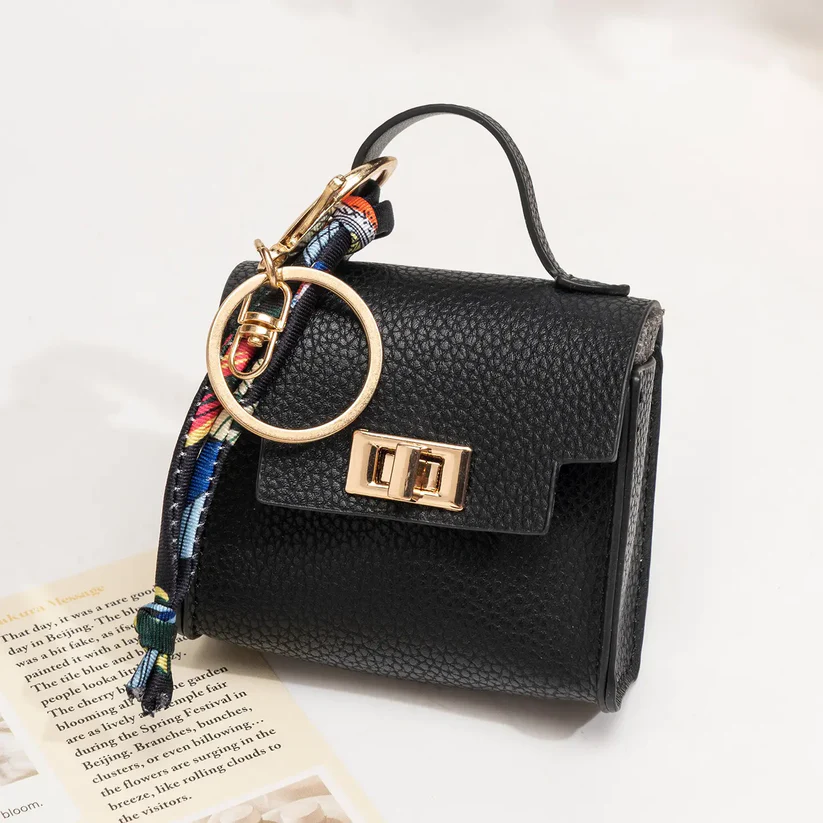 Mini Leather Bag Keychain with Colorful Strap
