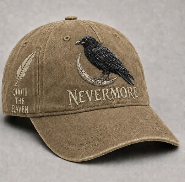 ⬛🐦Nevermore Raven Vintage Embroidered Cap | Gothic Bird Lover Hat