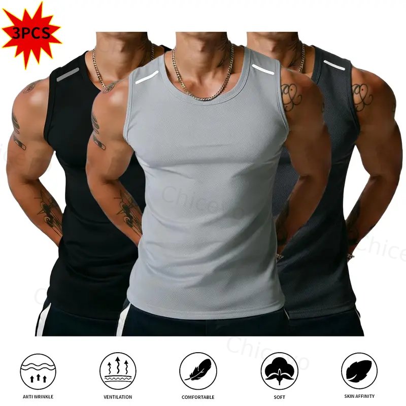3-Pack Men's Quick-Drying, Breathable Vest – High-Stretch Breathable Muscle Tanks
