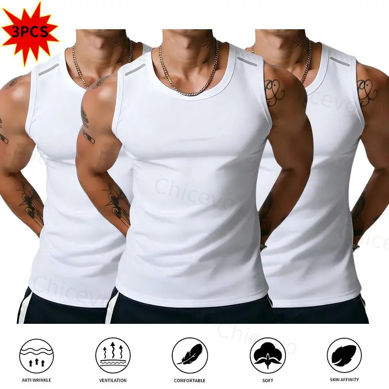 3-Pack Men's Quick-Drying, Breathable Vest – High-Stretch Breathable Muscle Tanks