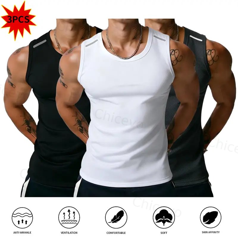 3-Pack Men's Quick-Drying, Breathable Vest – High-Stretch Breathable Muscle Tanks