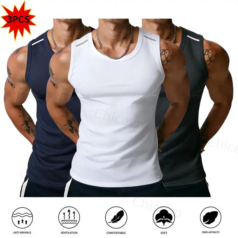 3-Pack Men's Quick-Drying, Breathable Vest – High-Stretch Breathable Muscle Tanks