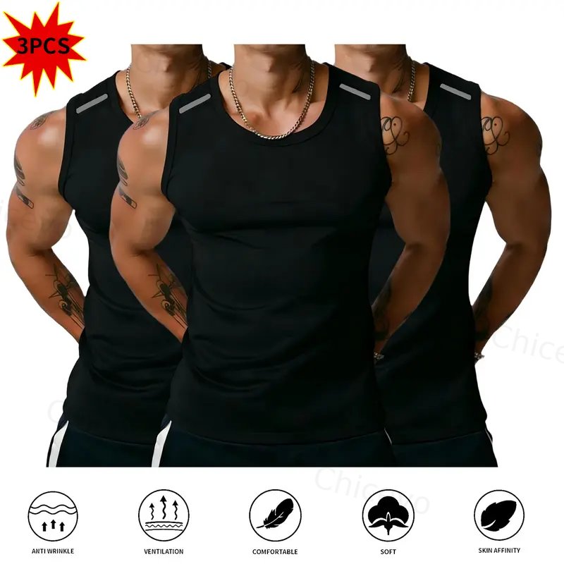 3-Pack Men's Quick-Drying, Breathable Vest – High-Stretch Breathable Muscle Tanks