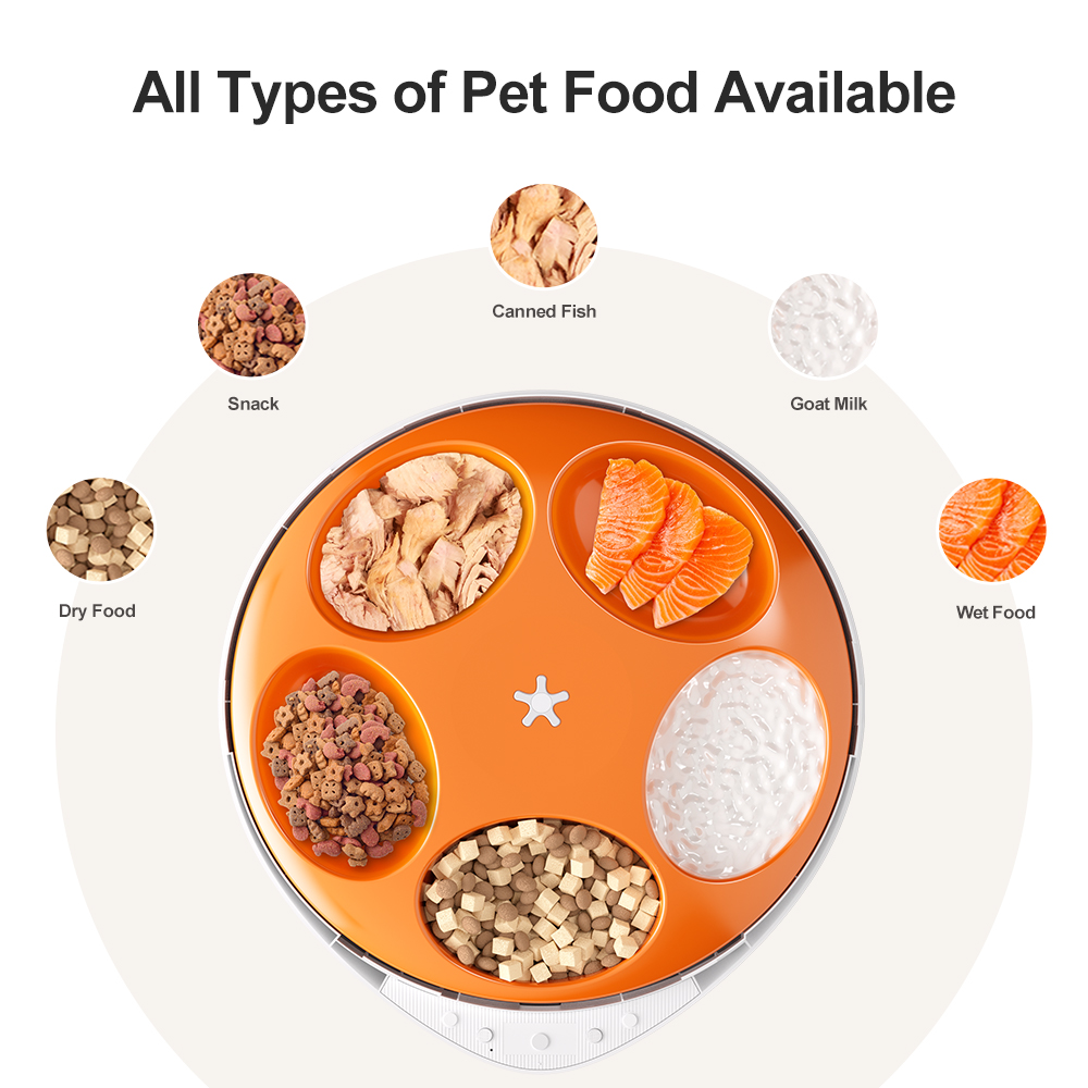 Dry and Wet Food Smart Automatic Electronic 5 Separated Meal Trays Cat Dog Water Food Bowl Timed Pet Feeder