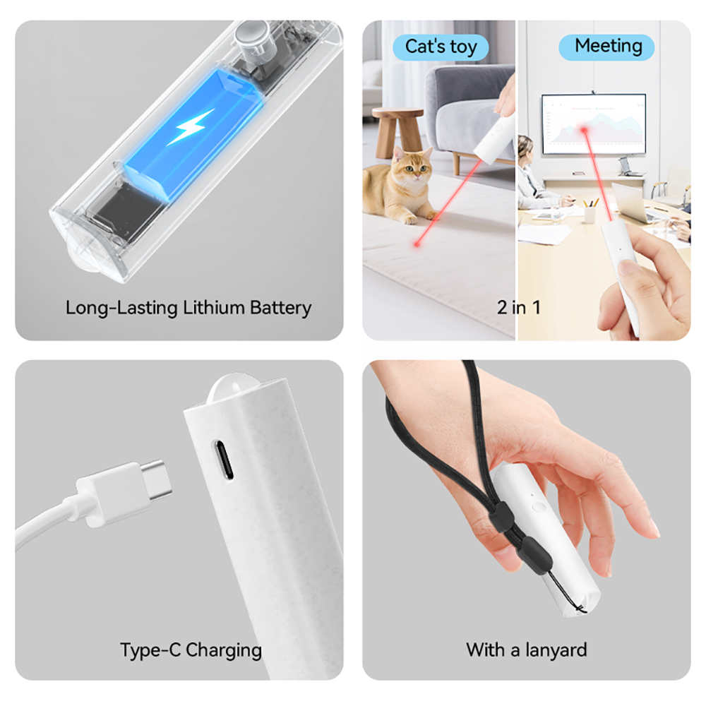 dudupet Red Laser Pointer Cat Toy Laser Toy Cat Chasing USB Rechargeable Laser Flashlight