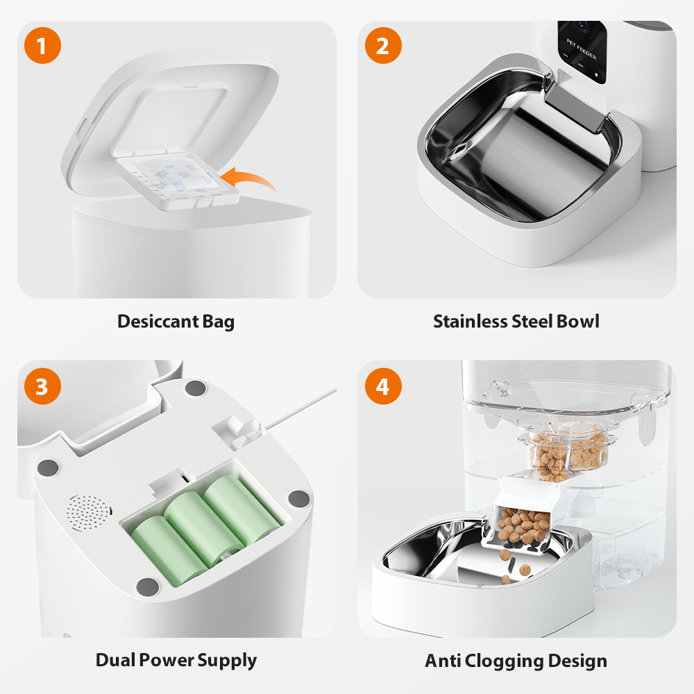 dudupet Automatic Cat Pet Food Dispenser 4L 6L Timed Pet Feeder With Stainless Steel Bowls 