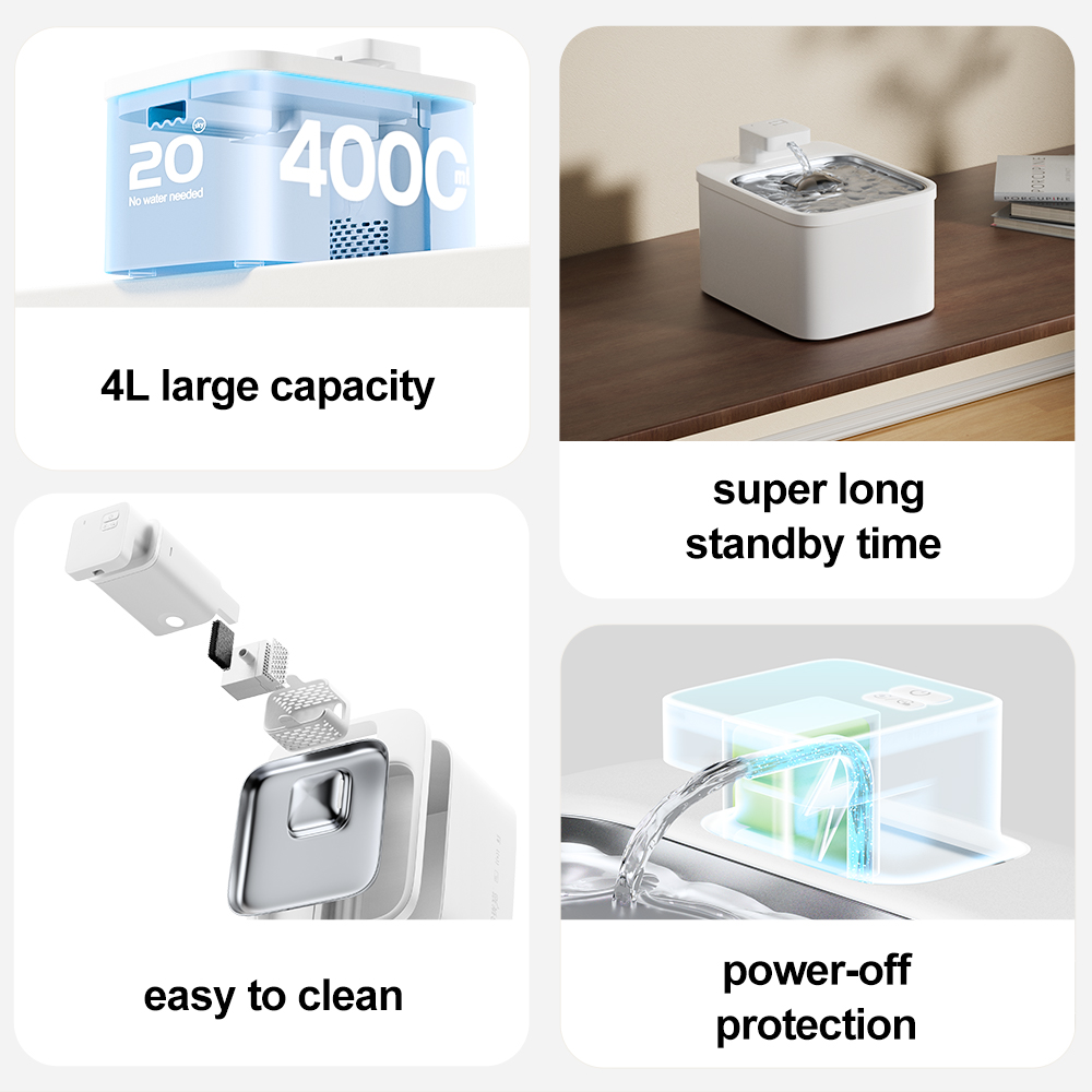 dudupet Pet Drinking Fountain Stainless Wireless Ultra Quiet Pet Water Fountain For Cat Dog Water Drinking Dispenser