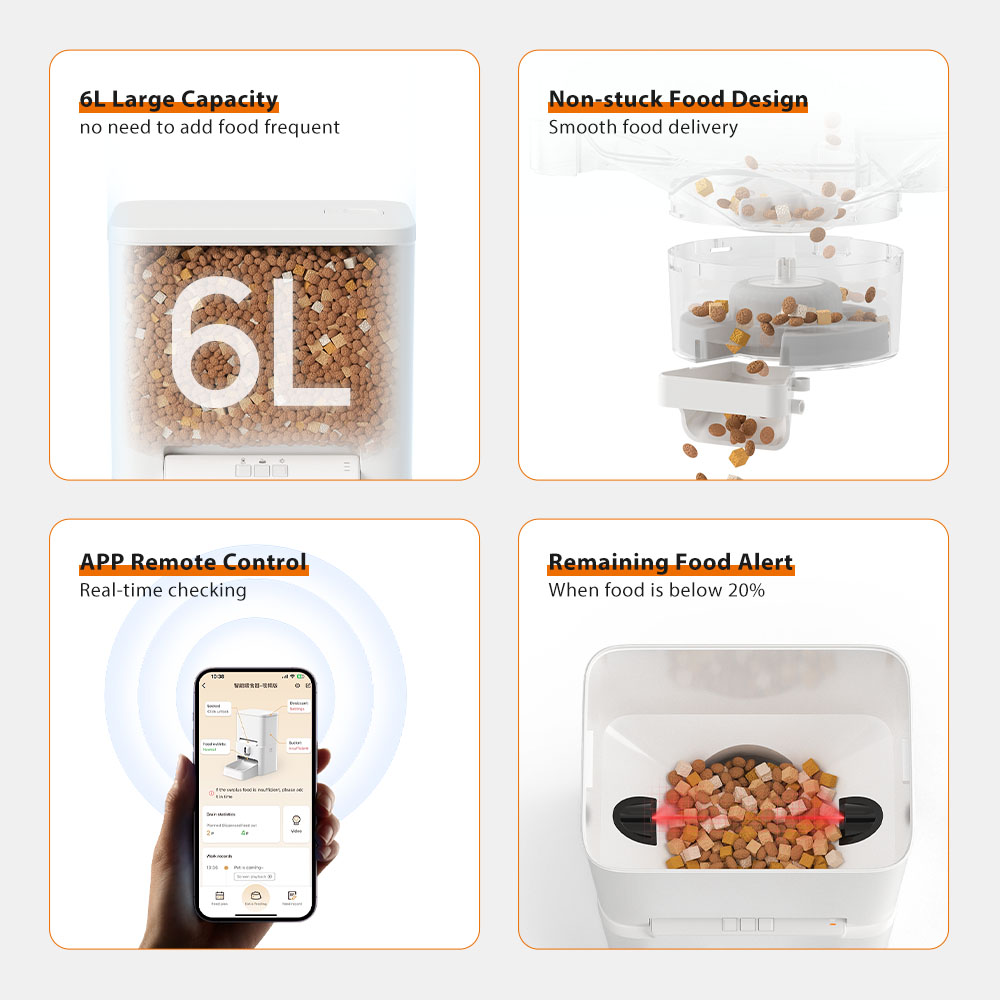 Dudupet New Design F05 Automatic Pet Feeder 6L Cat Food Dispenser Adjustable Camera Dog Food Smart Feeder