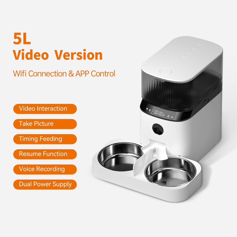 dudupet 5L Automatic Pet Dry Food Dispenser Pet Feeder With Wifi Camera App Control For Dogs Cats