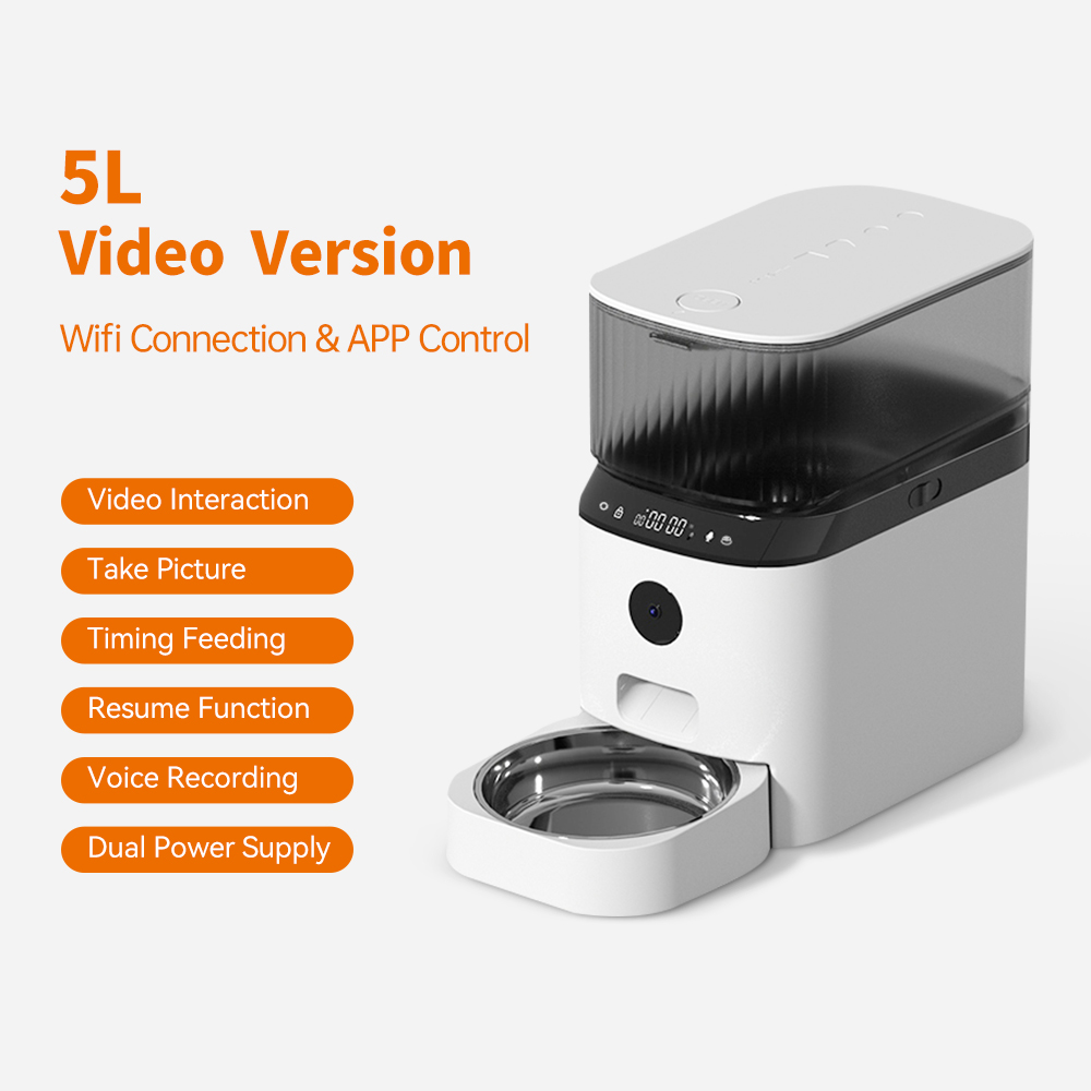 dudupet 5L Automatic Pet Dry Food Dispenser Pet Feeder With Wifi Camera App Control For Dogs Cats
