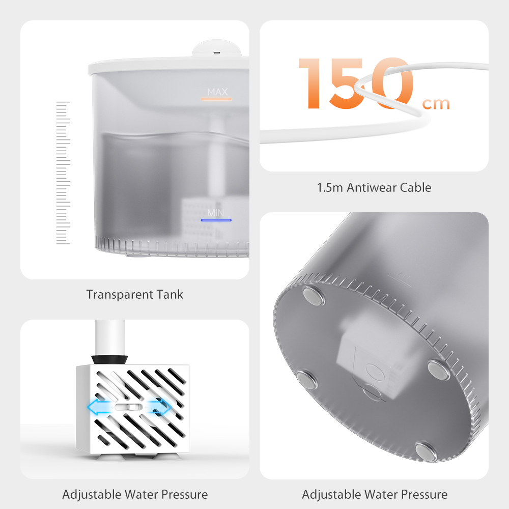 dudupet 3L Automatic Pet Water Feeder Transparent Wired Cat Drinking Dispenser Pet Fountain