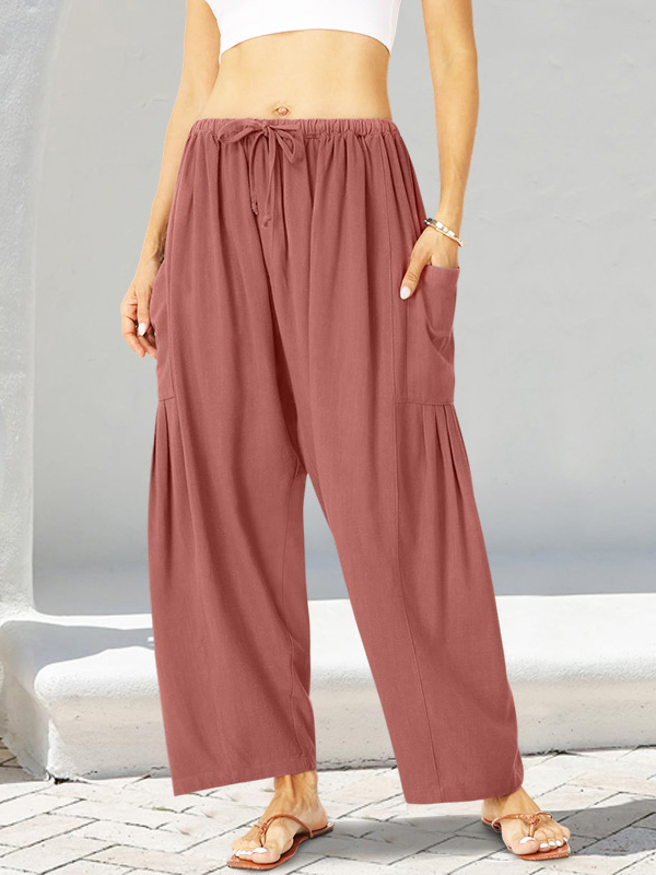 Draped Pocket Pleated Casual Trousers