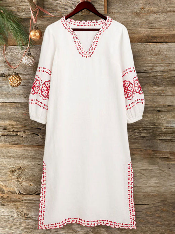 Bungalow Embroidered Dress In Linen