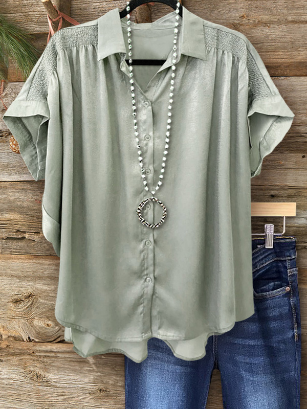 Satin Buttoned Gathered Loose Blouse