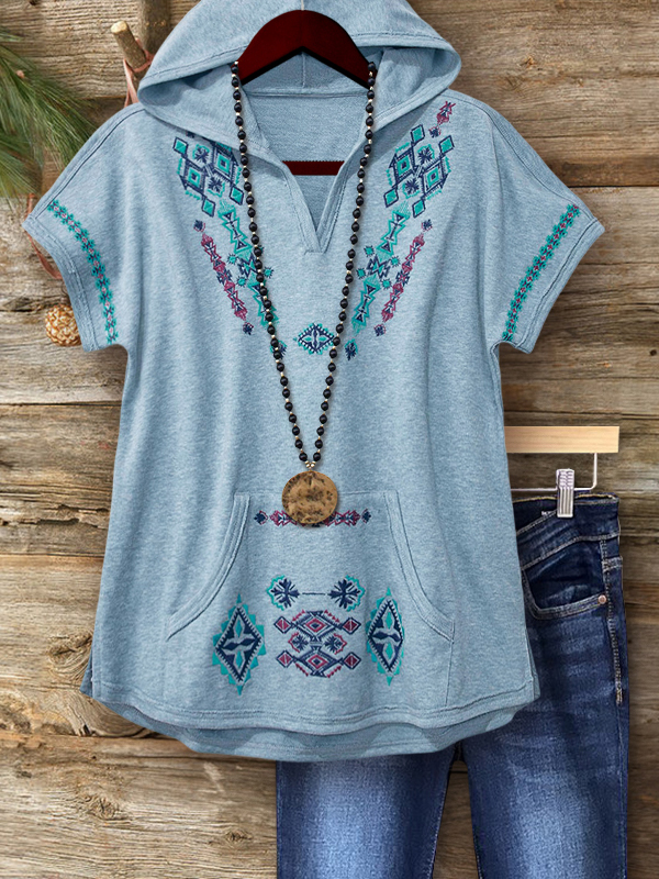 Ethnic Embroidered Detail Casual Hoodie