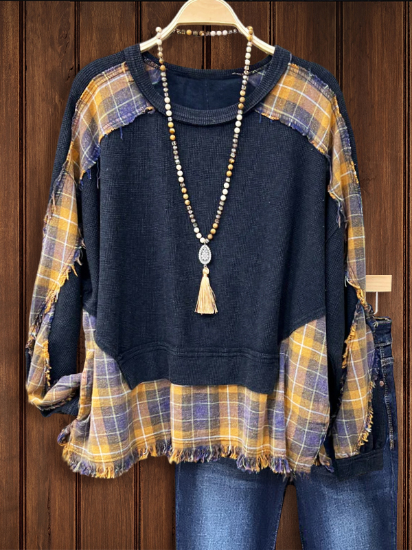 Washed Waffle Plaid Out Pullover