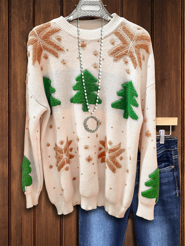 Merry Christmas Trees Sweater In White