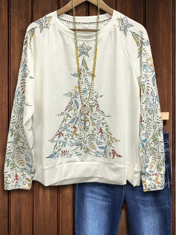 Hand-painted Christmas Tree Print Sweatshirt