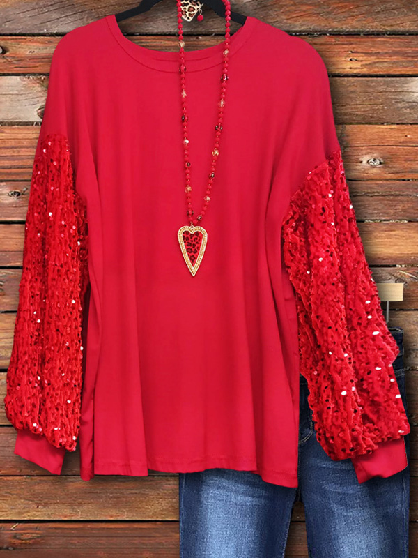 Sequin Paneled Loose Top