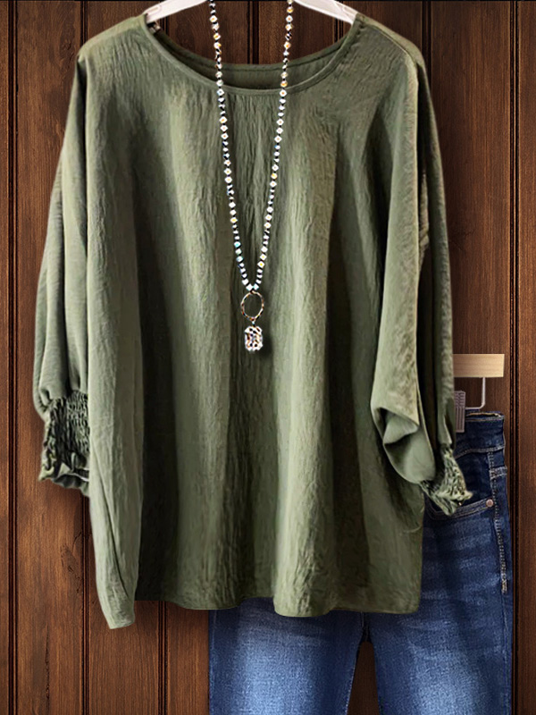 Casual Crew Neck Top In Army Green