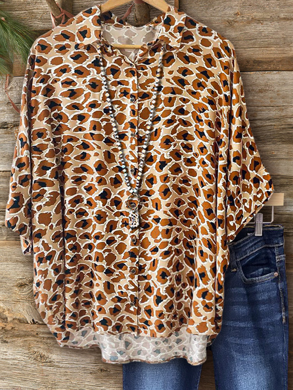 Leopard Print Mid-Sleeve Shirt