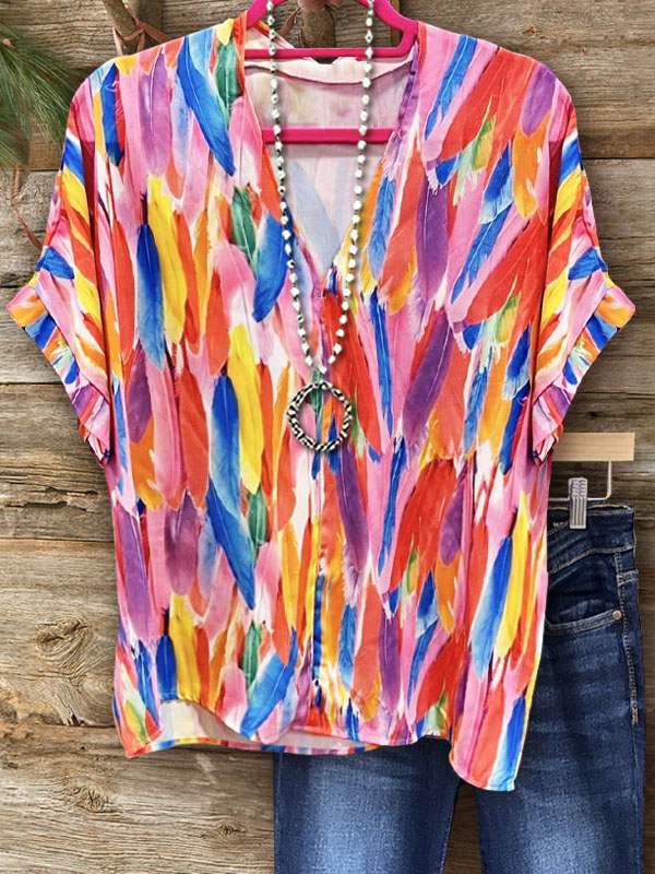 Colorful Feather Print Top