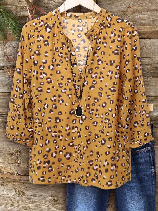 Casual Leopard Print Mid-Sleeve Top