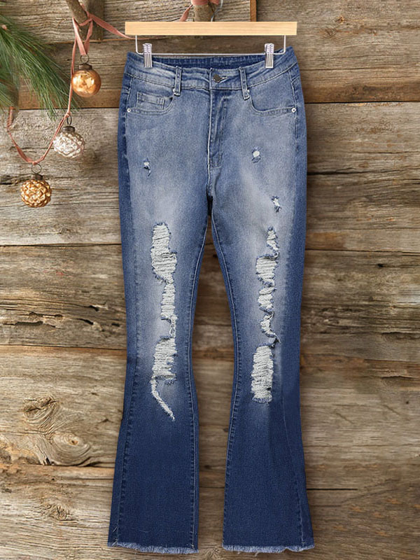 Distressed Stretch Flare Jeans