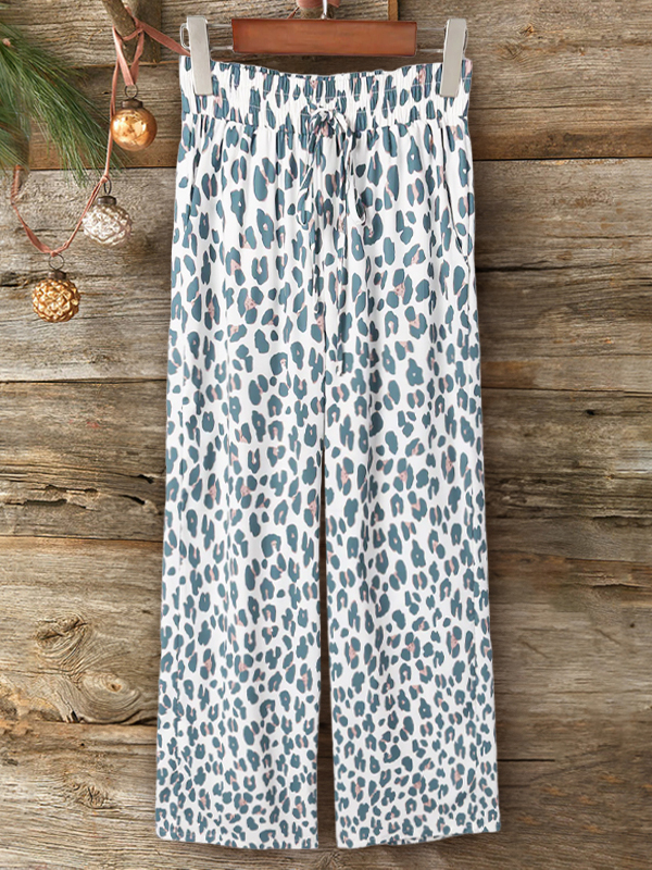 Leopard Print Drawstring Wide-Leg Pants