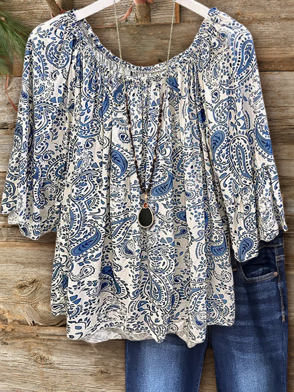 Cashew Print Ruched Top