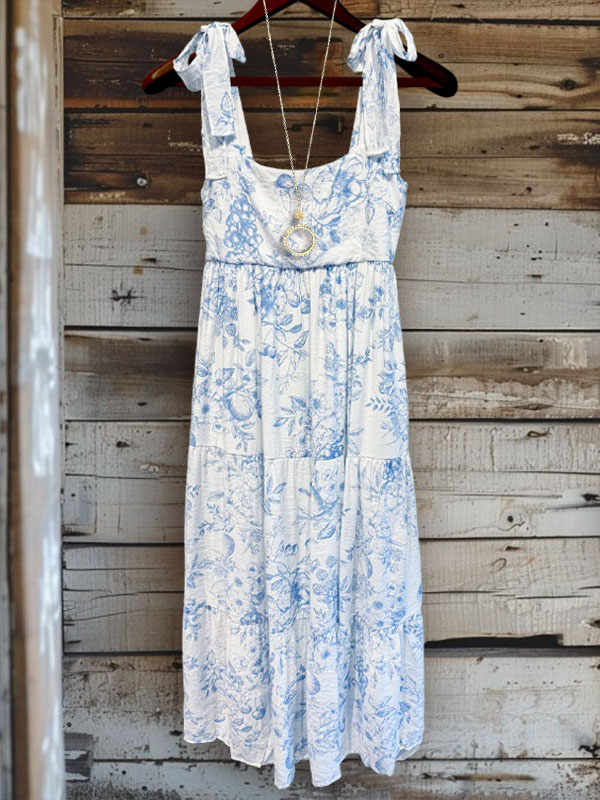 Resort Style Floral Flowing Layered Strappy Dress