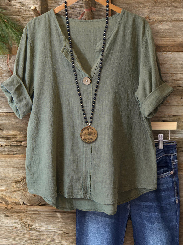 Casual V Neck Button Detail Top
