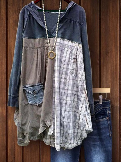 Casual Check Patchwork Top