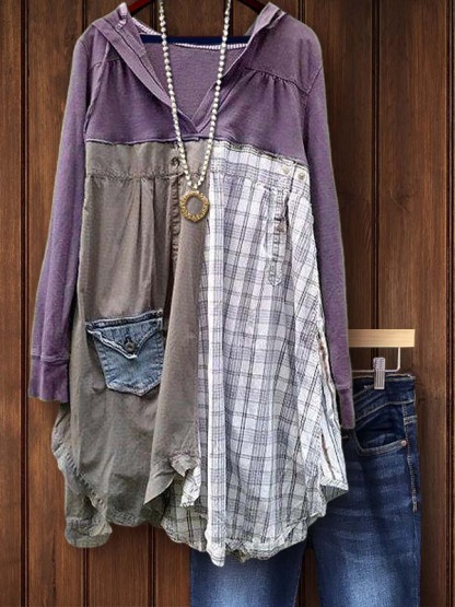 Casual Check Patchwork Top