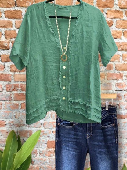 Casual Brushed Patchwork Short-Sleeved Top