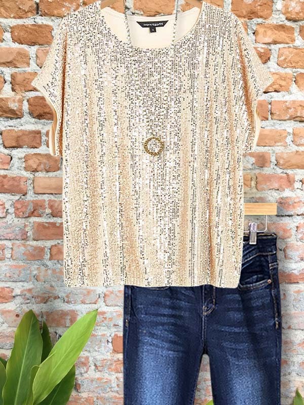 Women's top | Elegant Sequin Short Sleeve Top |Website-shopcharmingrose