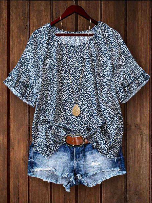 Leopard Print Double Layer Ruffle Sleeve Top