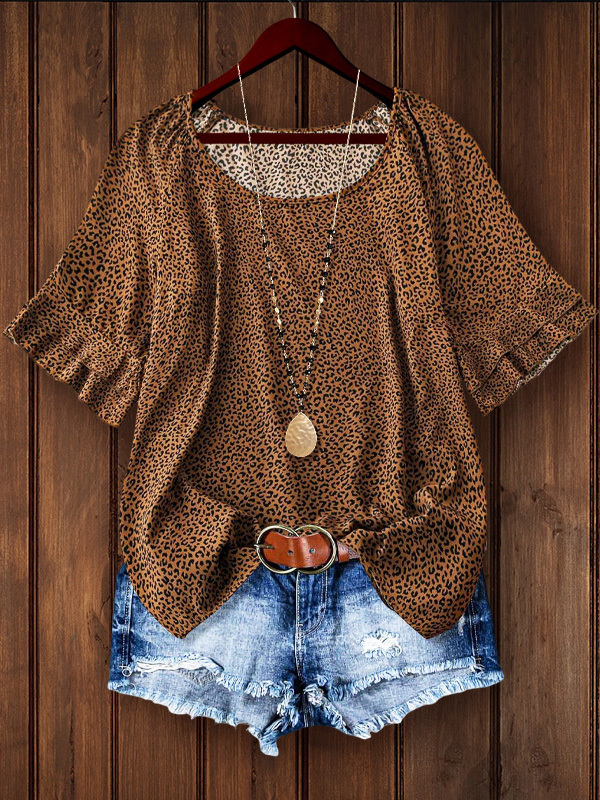 Women's top | Leopard Print Double Layer Ruffle Sleeve Top |Website-shopthehoney