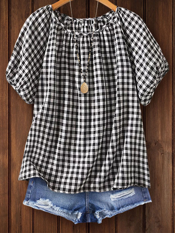 Women's top | Cotton Casual Plaid Ruched Detail Top |Website-shopcharmingrose